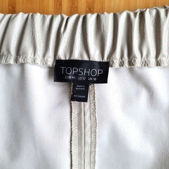 Topshop Faux Leather Midi Skirt Size 12 Grey Elastic Waist - Picture 3 of 6